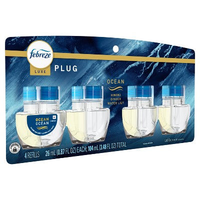 Febreze Plug Quadruple Air Freshener Refills - Ocean - 3.48 fl oz/4pk
