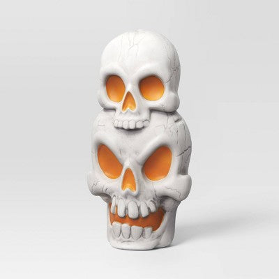 22.5" Light and Sound Stacked Skulls Outdoor Halloween Decorative Prop - Hyde and EEK! Boutique