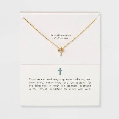 Silver Plated Gold Dipped Micro Pave Cubic Zirconia Cross Pendant Necklace - Gold