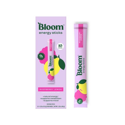 Bloom Nutrition Energy Sticks Raspberry Lemon Flavored Water Drink Mixes - 10pk