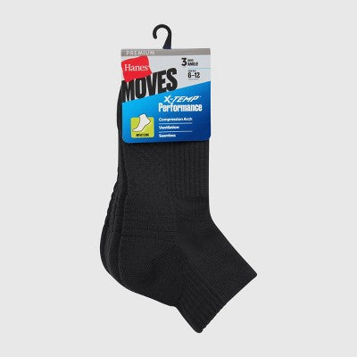 Hanes Men's Stretch Cushion Ankle Socks 3pk - Black 6-12