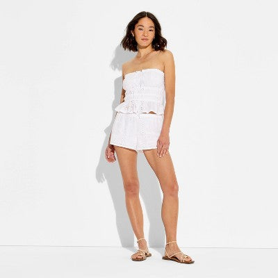 Women's Mid-Rise Ruffle Edge Shorts - Wild Fable White M