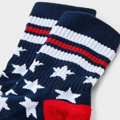Women's Ribbed Cushioned Stars Short Crew Socks - Navy/Red/White 4-10: Recycled Polyester, Cushioned Sole