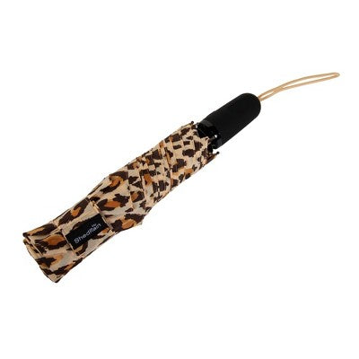 ShedRain Auto Open Auto Close Compact Umbrella - Tan Leopard Print: Telescoping Shaft, Polyester Canvas