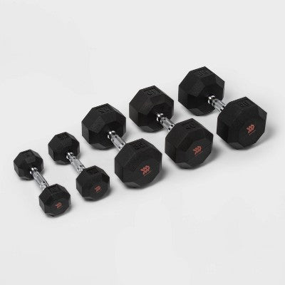 Hex Dumbbell 8lbs Black - All In Motion: Rubber Coated, Chrome Handle, Arm Workout