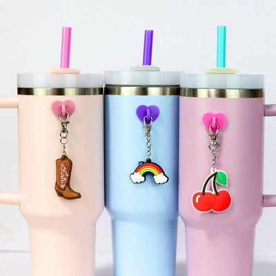 CharCharms Cherry Water Bottle Charm with Stick-On Hook Bundle: Drinkware Accessory, Dishwasher-Safe, Keychain Hook