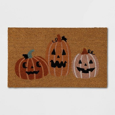 1'6"x2'6" Halloween Stacked Jack O Lanterns Coir Doormat Orange - Hyde & EEK! Boutique (LOCAL PICKUP ONLY)