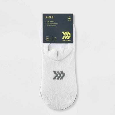 Women's 4pk Lightweight Front Tab Liner Athletic Socks - All In Motion White/Heather Gray/Black 4-10