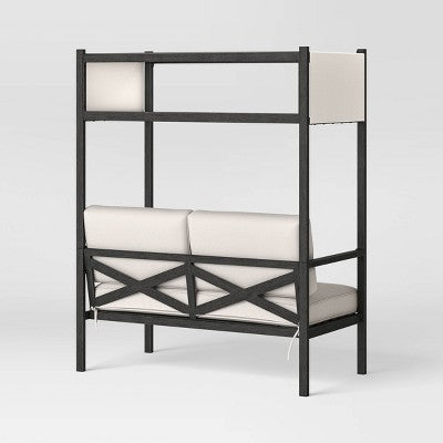 2pc Ryegate 4' Outdoor Mini Patio Lounge Set Daybed with Ottoman Weathered Teak - Threshold: Steel Frame, Rust-Resistant (LOCAL PICKUP ONLY)