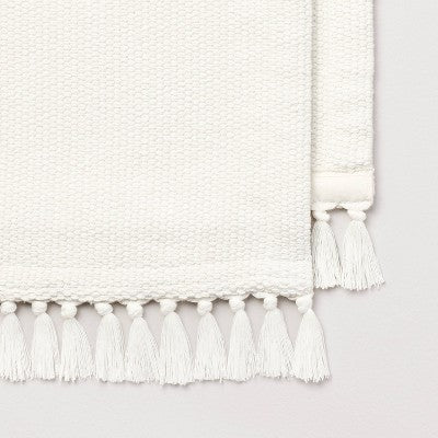 14"x72" Pebble Textured Woven Table Runner Cream - Hearth & Hand with Magnolia: Fringed, Farmhouse Style