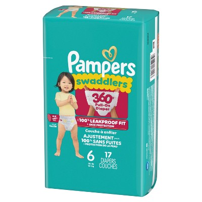Pampers Swaddlers 360 Disposable Diapers - Size 6 - 17ct: Diaper Weight Range 35+ lbs, Polypropylene, Spandex