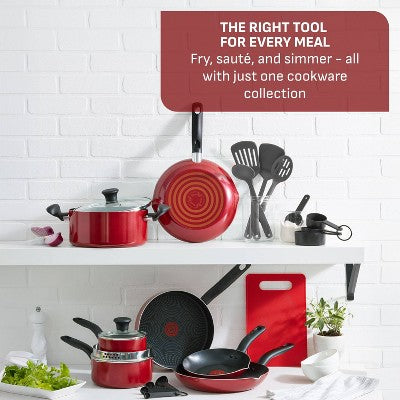 T-Fal 20pc Simply Cook Nonstick Cookware Set Red: Skillet & Pan Set, Glass Lids, Dishwasher & Oven Safe, Ergonomic Handles (LOCAL PICKUP ONLY)