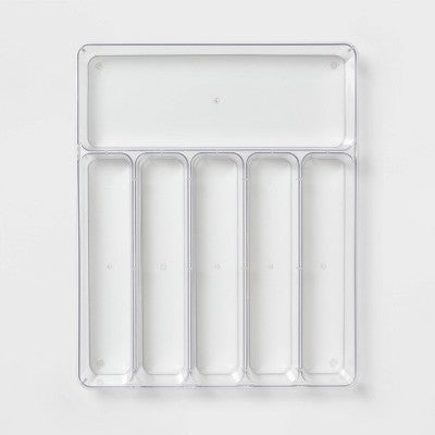 6 Compartment Plastic Drawer Flatware Organizer - Brightroom: Clear In-Drawer Silverware Tray, Contemporary Style