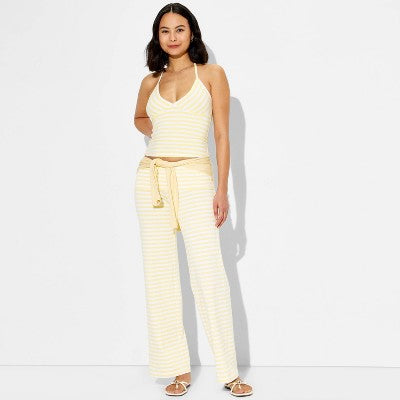 Women's Soft Cotton Halter Top - Wild Fable Light Yellow Striped M