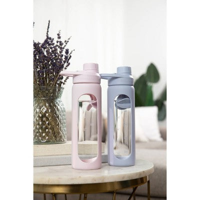 Blogilates 19ozGlass Protein Shaker Bottle with Silicone Sleeve - Blue