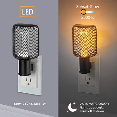 Globe Electric Auto On/Off Metal Cage Night Light: LED Wall Plug Nightlight for Kids', Black, No Assembly Required