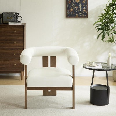 Christopher Knight Home Harriman Upholstered Velvet Birch Three-legged Structure Accent Chair, Beige (LOCAL PICKUP ONLY)
