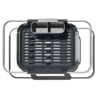 OXO Over The Sink Dish Rack: Aluminum Freestanding Dish Drainer & Sink Caddy, Hand Wash, Gray, 15"x11.5"x5.7"