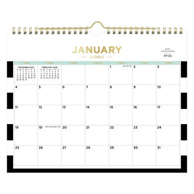 Blue Sky Day Designer 2026 Monthly Wall Calendar 11"x8.75" Black Rugby Stripe