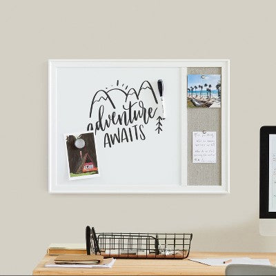 U Brands 17''x 23'' Minimal Deco Frame Combination Board Gray Linen/White: Magnetic Whiteboard & Bulletin Board (LOCAL PICKUP ONLY)