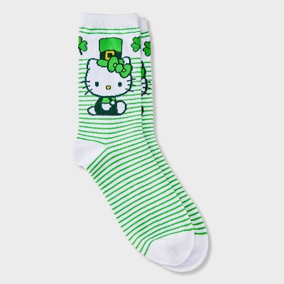 Women's Hello Kitty St. Patrick's Day Crew Socks - Green/White 4-10
