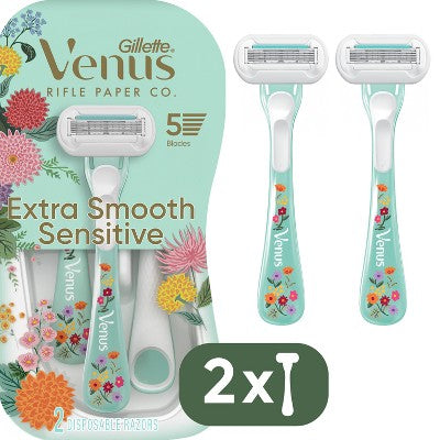 Venus + Rifle Paper Co. Extra Smooth Sensitive 5-Blade Women's Disposable Razors - 2ct