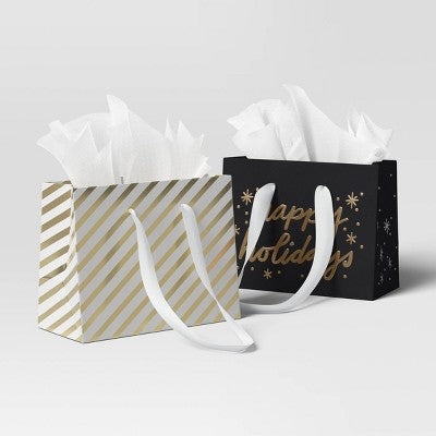 2ct Mini Gift Bag Christmas Gift Card Holder 'Happy Holidays'/Striped - Wondershop
