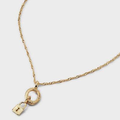 14K Gold Dipped Cubic Zirconia Lock Pendant Charm Necklace Set 5pc - A New Day Gold