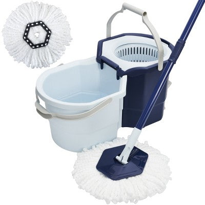 Casabella Clean Water Spin Mop with Extra Refill: Portable Microfiber Floor Cleaning Tool for Multi-Surface Use