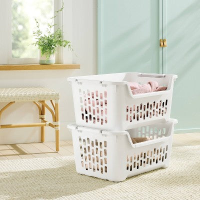 2pk Stacking Laundry Basket White - Brightroom (LOCAL PICKUP ONLY)