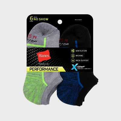 Hanes Premium Boys' 6pk No Show Athletic Footbed Socks - L