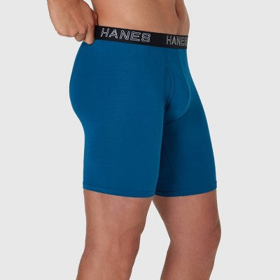 Hanes Premium Men's Stretch Long Leg Boxer Briefs 5pk - Black/Navy Blue/Gray S: Lightweight, Tagless, Breathable, Moisture Wicking, 4-Way Stretch