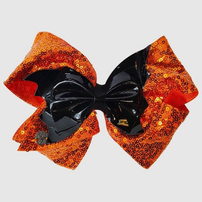 Girls' JoJo Siwa Halloween Glitter Hair Bow with Glossy Bat - Orange/Black