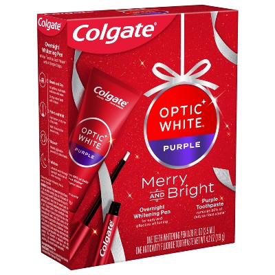 Colgate Optic White Overnight Teeth Whitening Pen and Purple Toothpaste Holiday Gift Set