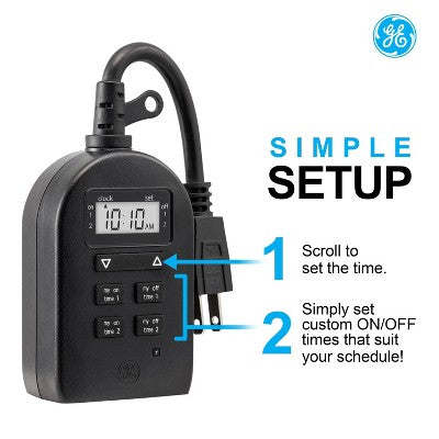 GE My Touch Smart Simple Set Digital Timer Outdoor 1 Grounded Outlet 2 Setting Trigger Plug Black: Light Timer Plug for Outdoor Use