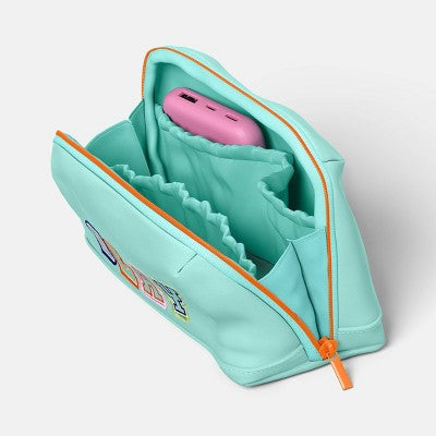 Tech Pouch - heyday Spring Teal Word Embroidery: Electronics Accessory Case