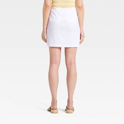 Women's Linen Wrap Mini Skirt - A New Day White M