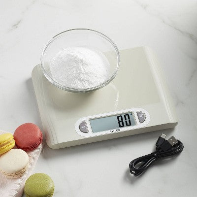 Taylor 11lb Digital Kitchen Food Scale USB with Ocean Bound Plastic Cream: Rechargeable LCD Display, 11lb Capacity