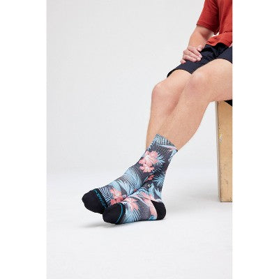 STANCE x WADE Men's Floral Print Wavy Screen Crew Socks - Gray/Pink 6-12