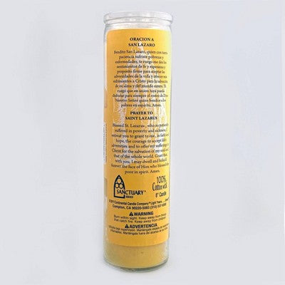 Jar Candle San Lazaro Yellow - Continental Candle: Sanctuary Series, Prayer & Saint Devotional, 8" Glass, 100hr Burn