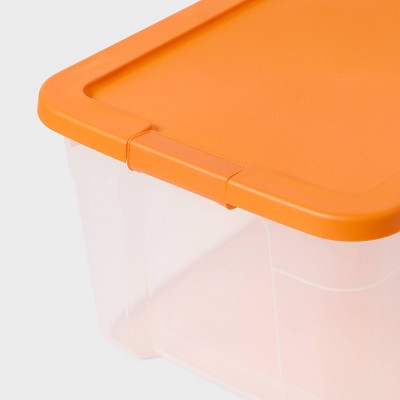 66qt Halloween Clear Latching Storage Box Orange Lid and Latch - Brightroom (LOCAL PICKUP ONLY)