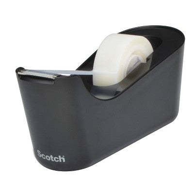 Scotch Tape Dispenser with Tape - Black: Desk Organizer, Plastic, Tape Holder, 6.6" Height, 5.6" Width
