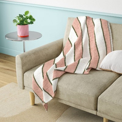 Cozy Woven Stripe Throw Blanket Pink/Ivory/Olive - Room Essentials