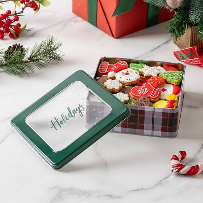 Cook With Color Square Food Storage Tin Plaid
