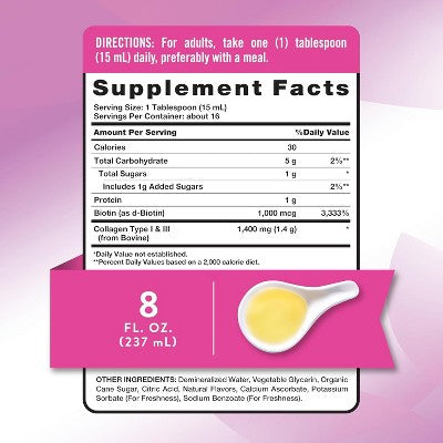 Nature's Truth Liquid Collagen Supplement with Biotin | Type 1 & 3 | Berry Flavor | 8 fl oz | Non-GMO & Gluten Free