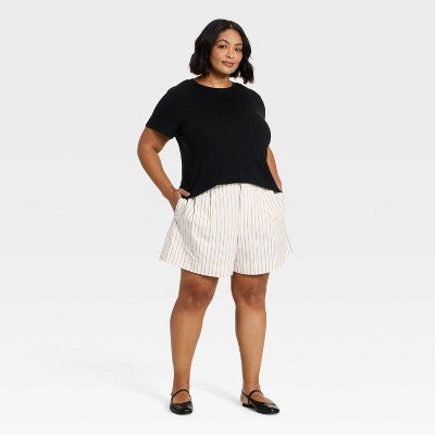 Women's Twill Pleated Shorts 5" - A New Day Cream Striped 17