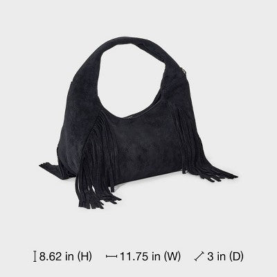 Soft Fringe Crescent Handbag - Universal Thread Black