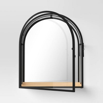 12"x14" Arched Mirrored Display Box Black - Threshold: Modern Vertical Decor with Shelf