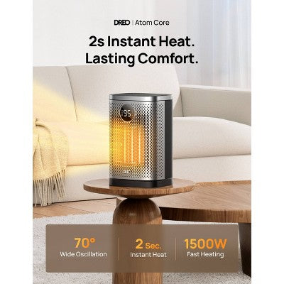 Dreo 1500W Atom Core Portable Oscillating Ceramic Space Heater for Home with Remote and Thermostat 1-12H Timer Silver: Indoor Heater for Bedroom