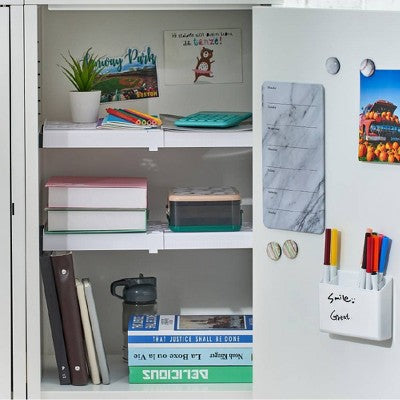 LockerMate Adjust Shelf Locker: Adjustable Plastic Shelf Organizer for Books, White, Utility Storage, 10 lb Capacity